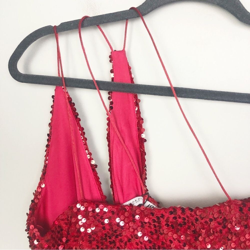 ZARA | NEW - BLOGGER FAVORITE Asymmetrical Red Sequin Dress Women’s Size X-Small - Picture 6 of 9
